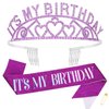 BAHABY It's My Birthday Sash & Rhinestone Birthday Tiara Set Birthday Sash and Crowns for Women Happy Birthday Decorationss- Purple