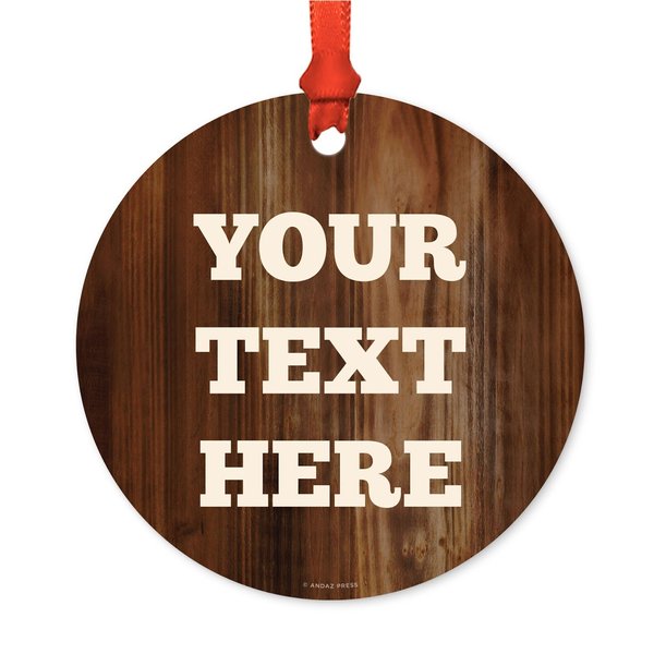 Andaz Press Fully Personalized Family Metal Christmas Ornament, Choose Your Monogram and Text, Rustic Wood, 1-Pack, Includes Ribbon and Gift Bag, Custom