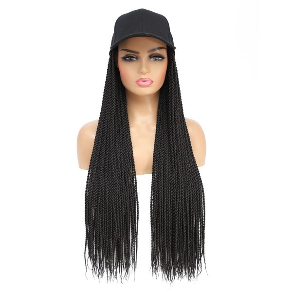 AliRobam Hat Wigs Baseball Cap with Senegalese Twist Braids Hair extensions Hat With Braided Hair attached for Black White woman (24inch, 1B)