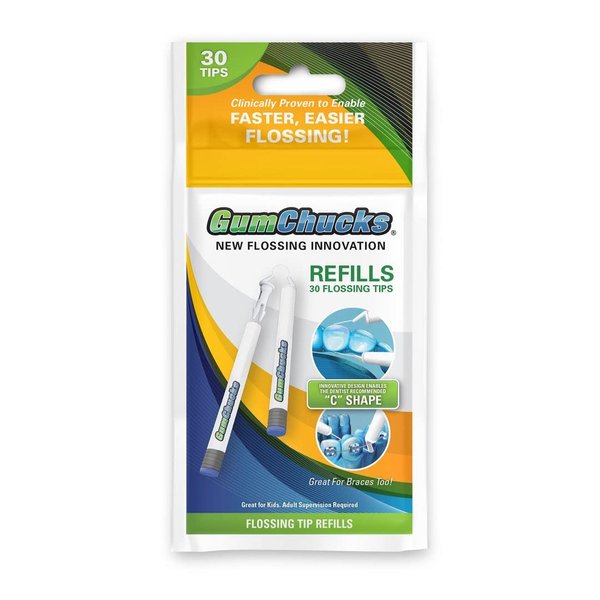 GumChucks | Faster, Easier Flossing! Universal 30 Pack of Flossing Tip Refills for Adults and Kids Handles | Dental Gum Floss Picks | Floss Threaders Tool | Flossers Designed for Braces