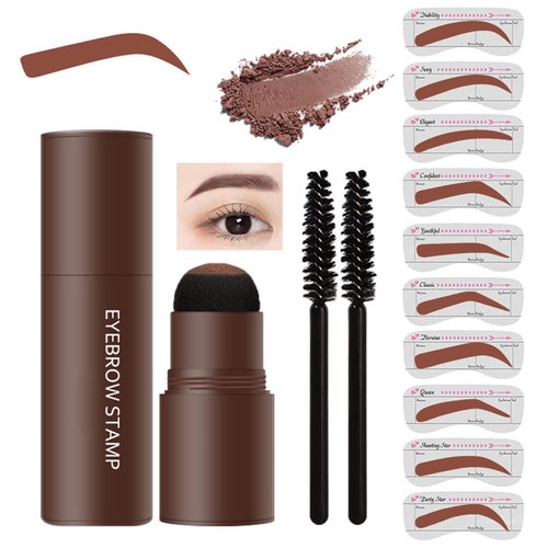LXZJJM Eyebrow Stamp Stencil Kit,Long-lasting,Natural and Smooth Texture,Includes 10 Brow Shapes & Stamps,Reusable eyebrow stencils (natural brown)