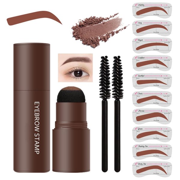 LXZJJM Eyebrow Stamp Stencil Kit,Long-lasting,Natural and Smooth Texture,Includes 10 Brow Shapes & Stamps,Reusable eyebrow stencils (natural brown)