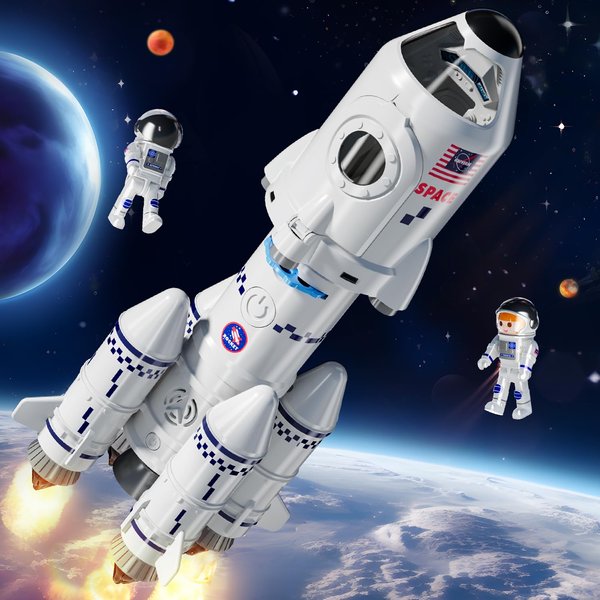 Doloowee Space Shuttle Toys Rocket Toys for 3, 4, 5, 6, 7, 8Year Old, STEM Space Toy Set, Science Educational Toys with 2 Astronauts, Projection Lamp, Best Gift for Boys Girls 3+