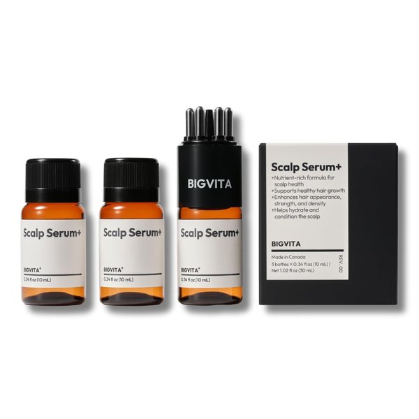 BIGVITA Scalp Serum + | Scalp Massager Applicator, Fuller Looking Hair, Hydrate, AnaGain, Biotin, Natural Leaf Extracts