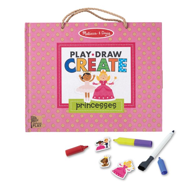 Melissa & Doug Natural Play: Play, Draw, Create Reusable Drawing & Magnet Kit – Princesses (54 Magnets, 5 Dry-Erase Markers) - FSC Certified