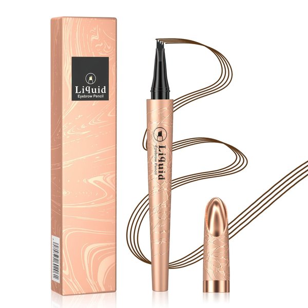 Eyebrow Pencil Microblade Eyebrow Pen, Eyebrow Pen Micro 4 Point Brow Pen Lift & Snatch, Waterproof Long-Lasting Brow Microfilling Eyebrow Pen, Smudge-proof Natural Eyebrow Hair (Dark Brown)