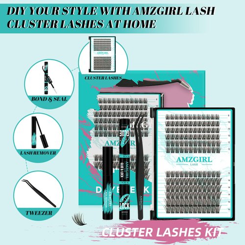Lash Extension Kit Daybreak Lash Clusters kit Lash Bond and Seal Eyelash Remover and Lash Applicator for Diy Lash Extension Kit at Home by AMZGlRL(Daybreak,D-Mix8-16mm kit)