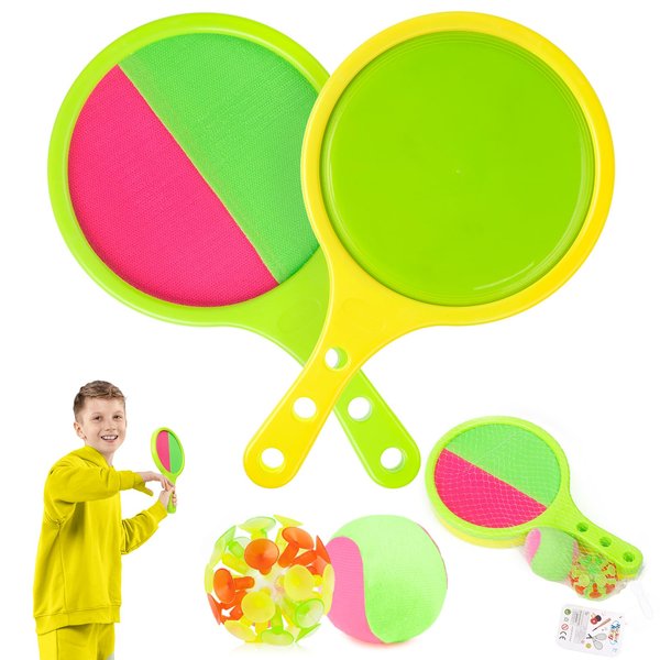 Toss Catch Ball Toy Set: Outdoor Games for Kids with 2 Paddles 2 Balls Outside Toys Beach Backyard Games Activities Stocking Stuffers for Ages 3-12