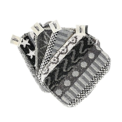 Skoy Scrub, 4-Pack Non-Scratching, Reusable Scrub for Kitchen and Household Use, Environmentally-Friendly, Dishwasher Safe, Monochromatic Colors