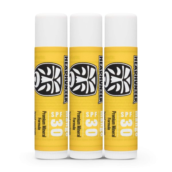 Headhunter Mango Sport Chapstick Sunscreen SPF 30, Natural Mineral Lip Balm For Sun Protection, Waterproof Lip Sunscreen For Ultra Sport Protection and Solar Defense, Reef Safe Sunblock Chap Stick (3 Pack)