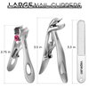 Vepkuso Nail Clippers for Seniors, Wide Jaw Fingernail Clippers and Angled Head Toenail Clippers for Thick Nail, Stainless Steel Professional Nail Cutter with File for Men, Women&Pregnant，Sliver