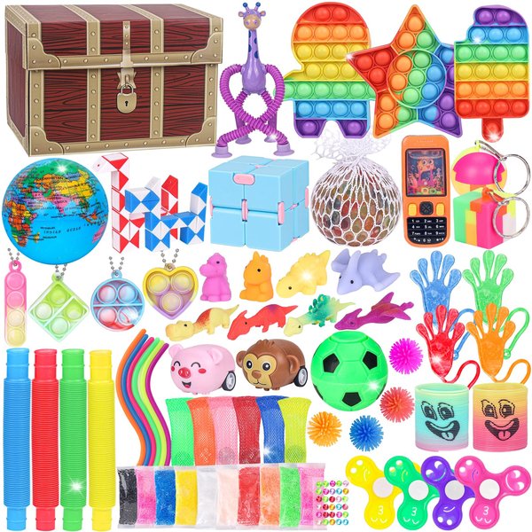 KUBUSFLY Fidget Toys, 68 Pack Party Favors for Kids, Treasure Box Toys for Classroom Prizes, Sensory Fidget Toys Carnival Prizes, Pinata Filler, Goodie Bag Stuffers Gifts for Kids Age 3 4 5 6 7 8+