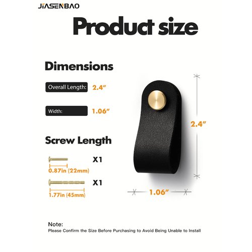 JIASENBAO Black Leather Drawer Pulls 6 Pack New Leather Handles Cabinet knobs for Kitchen Cabinet Drawers Bathroom Dressers Furniture Handles