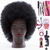 Simnient African Mannequin Head with 100% Human Hair Mannequin Head Curly Cosmetology Afro Mannequins Heads with Stand for Display Practice Braiding Styling Training Head Hair Styling With Gift