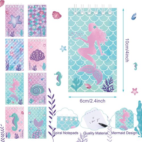 Ireer 48 Pieces Mermaid Party Favors 24 Mini Mermaid Spiral Notebooks and 24 Mermaid Tail Pens Ocean School Stationery Set Class Reward Gift Prizes Under The Sea Birthday Party Gifts for Boys Girls