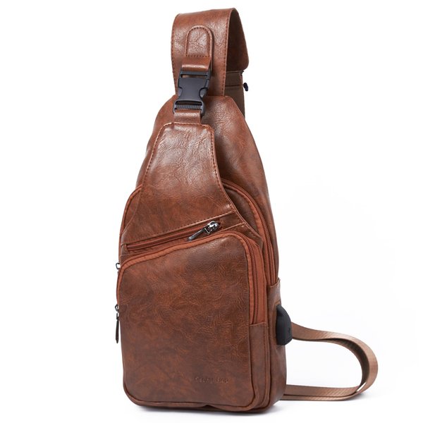 Seoky Rop Men's Leather Sling Bag Shoulder Crossbody Chest Bag with USB Charge Port Casual Daypack Brown One Size