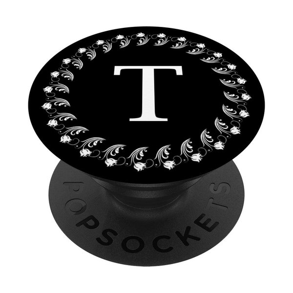 Phone Pop Up Holder,Cute Rose Flower Print White Letter T PopSockets Grip and Stand for Phones and Tablets