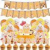 32Pcs Bear Theme Birthday Party Supplies and Decorations Bear Happy Birthday Banner,Latex Balloon, Cupcake Toppers, Set Animal Birthday Party Supplies for Kids Family