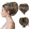 Rosooi Claw Clip Messy Bun Hair Piece Short Ponytail Extension with 3 Bendable Metals Wires Synthetic Wavy Curly Fake Hairpieces for Women DIY Full Easy Bun (Black Brown mix Gloden Blonde)