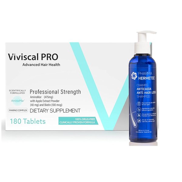 Advanced Professional Hair Supplement & Hair Nourishing Set for Thin to Thick Hair - Drug-Free & Effective Solution (180 Tablets + Anti Hair Loss Shampoo)