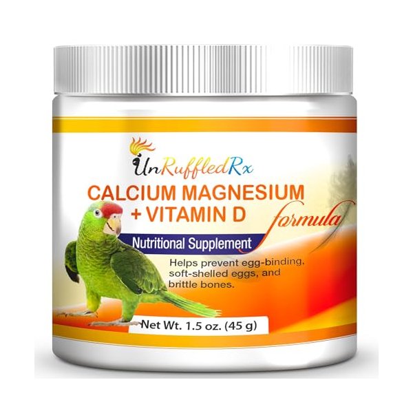 UnRuffledRx Complete Bird Calcium 45 gm. | Calcium, Magnesium + Vitamin D3 for Parrots, Parakeets, Cockatiels, African Grey Parrots