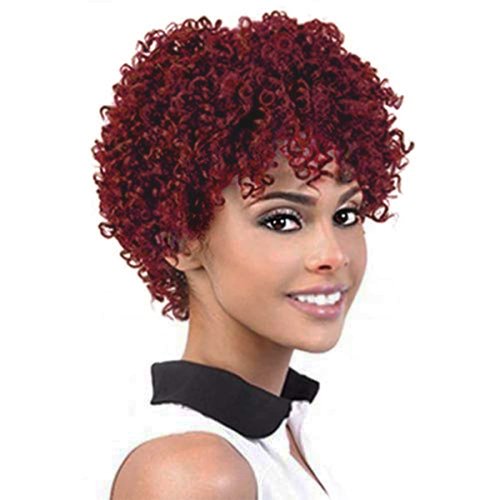 Swiking Short Wine Red Afro Curly Wigs for Women With Bangs Kinky Hair Soft Fluffy Synthetic Heat Resistant Daily Party Halloween Wigs Full Wigs(Wine Red)