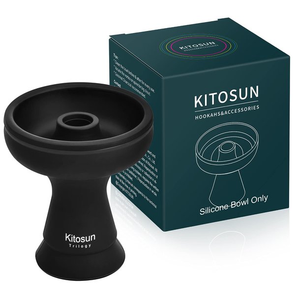 Silicone Hookah Bowl - Kitosun Silicone Phunnel Bowl with Big Hole - Durable Shisha Bowl Black Color - Right Replacement for Clay&Ceramic Bowls 3.5" Tall