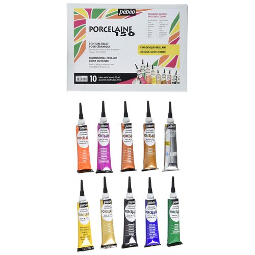 Pebeo Porcelaine 150 China Paint Set of 10, 10 Count (Pack of 1), 10 Assorted Outliners, 6 Fl Oz