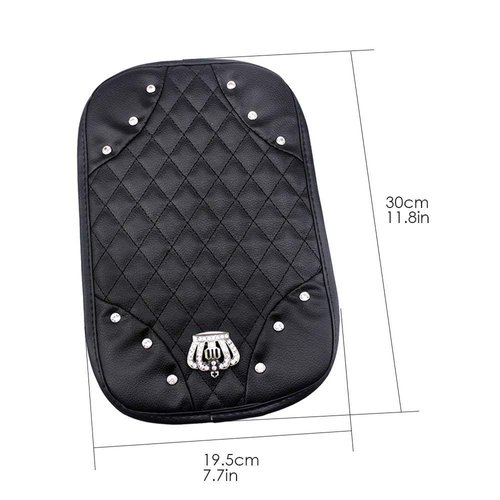 Diamond Center Console Cover Bling Arm Rest Cover for Car Armrest Cover Women Girl 7.5" x 11",Black