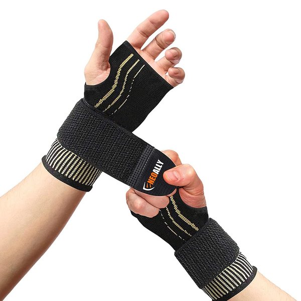 NeoAlly® - Copper Wrist Compression Sleeves Copper Infused Wrist Support Compression Brace Moisture-Wicking Adjustable Strap Wrist/Hand Wraps, Medium, 2 Pack