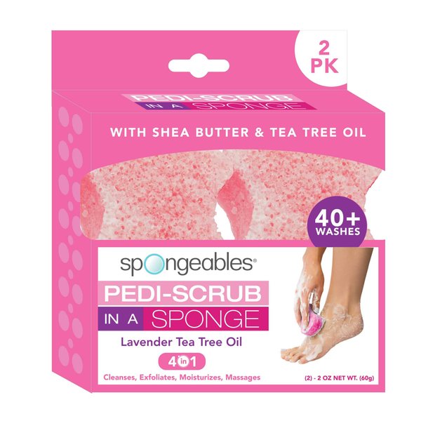 Spongables Pedi Scrub Foot Exfoliating 20+ Wash Sponge, Lavender, 2 Count