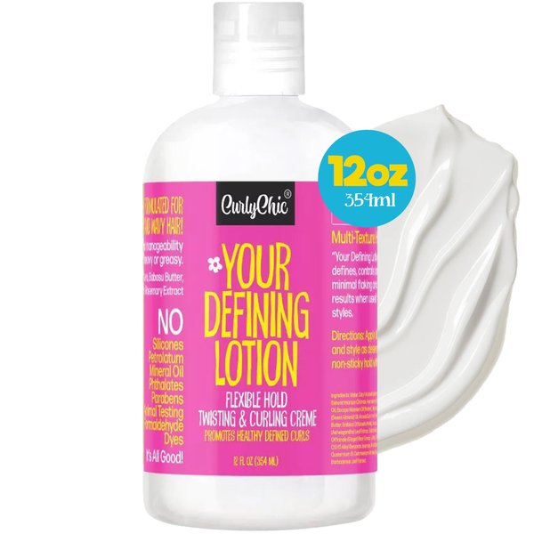 CurlyChic Your Defining Lotion - Curl Enhancing, Moisturizing & Styling Solution for Curly, Kinky, Coily, & Wavy Hair - Non-Sticky Curl Cream with Shea Butter, & Aloe Vera - Sulfate & Paraben-Free
