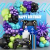 Video Game Balloon Arch Garland Kit, Teal Blue Purple Green Black Party Balloons with Game Handle Foil Balloons, Balloon Arch for Video Game Theme Birthday Party Boys Gamer Night Decor
