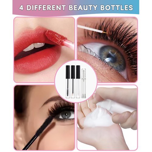 Uadbau 3 Pack 10ml Clear Mascara Tube with Wand, Empty Eyeliner Tube and Empty Lip Gloss Tubes, Premium Eyelash Cream Container Bottle with Leak Stoppers, 2 Pack 10ml Airless Pump Bottles - (5 Pack)
