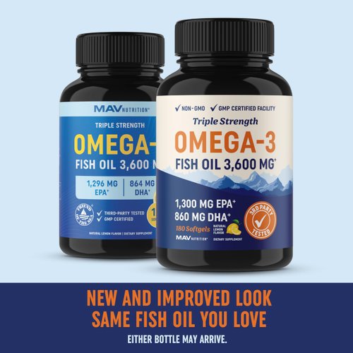 Triple Strength Omega 3 Fish Oil 3600 mg | EPA & DHA | Over 2100mg of Omega-3 Fatty Acids | Over 1300mg EPA + 860mg DHA | Best Essential Fatty Acids | Premium Burpless Softgel Supplements (180 Ct)
