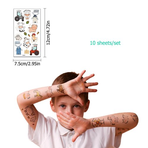 Farm Tattoos Stickers Animal Temporary Tattoos Fake Tattoo 100+ Patterns Birthday Party Favors Supplies Gifts for Kids Adults