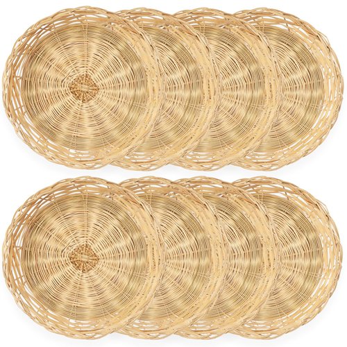 Cheardia 8 Pack Bamboo Paper Plate Holders, 10 Inches Reusable Wicker Charger Plates for Dinner Plates Natural Hand Woven Wicker Paper Plate Baskets for Home Party Daily Dinning Picnic