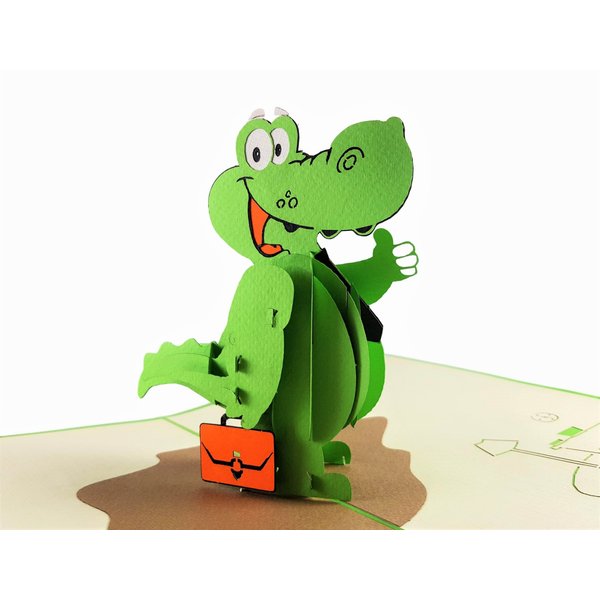 iGifts And Cards Cute Alligator 3D Pop Up Card - Funny Happy Birthday Gift, Retirement, Father's Day, Farm Theme, Friendship - Fun Animal Celebration - 6x8