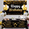 Trgowaul Birthday Party Decorations for Men Women - Black Gold Happy Birthday Banner Backdrop, 2 Pcs Happy Birthday Tablecloth, 60 Pc Latex Confetti Balloons, Birthday Party Supplies in Black Gold