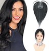 VIJIGIA Hair Toppers for Women Real Human Hair, 10 inch 3D Wipsy Bangs Women Hair Toppers for Thinning Hair, Clip in Hair Topper Top Hair Extensions, Swiss Base 2.5"x3", Natural Black