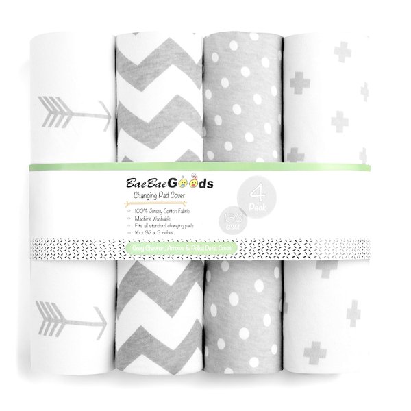 Premium Baby Changing Pad Covers 4 Pack – Boy or Girl Changing Pad Cover – Pure Jersey Machine Washable Grey and White Changing Table Cover – Diaper Changing Pad Cover Sheets