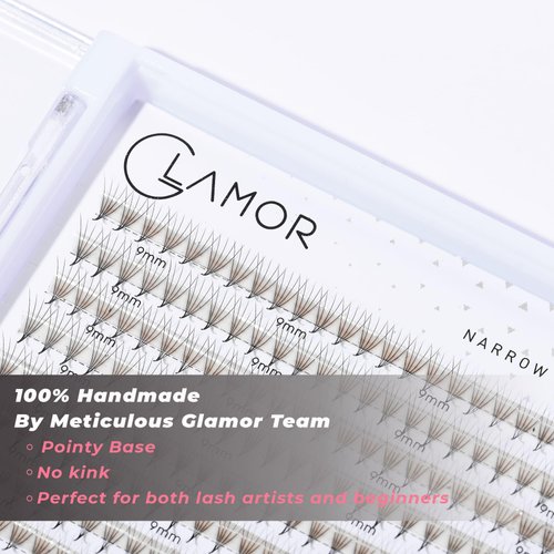 GLAMOREYELASH 440-460 Promade Narrow XL Fans Tray | Natural Trays Eyelash Extension 4D~8D | Handmade Individual Lashes Extension with 0.05/0.07mm Thickness of Mink Lashes | C CC D Curl for Cat Eye Lashes | 8 - 16mm Length for Fluffy Eyelash Cluster (8D-0.