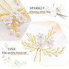 Foryysa Bridal Wedding Hair Pins for Women Gold Rhinestone Pearl Flower Headpiece Elegant Vine Leave Handmade Headwear Sparkly Design (2 pcs)