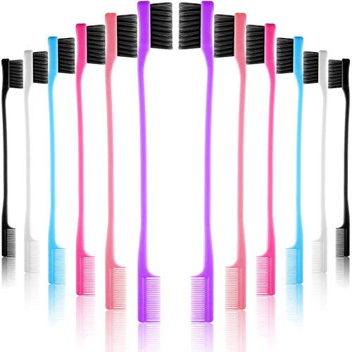 Yaomiao Double-Sided Edge Control Brushes Combo Pack - 12 Pieces Natural Styling Eyebrow and Hair Combs, Smooth Grooming for Women and Girls, 6 Random Colors