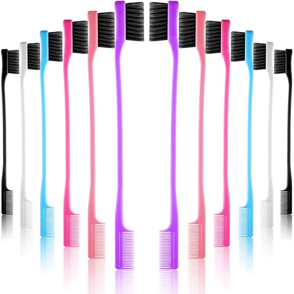 Yaomiao Double-Sided Edge Control Brushes Combo Pack - 12 Pieces Natural Styling Eyebrow and Hair Combs, Smooth Grooming for Women and Girls, 6 Random Colors
