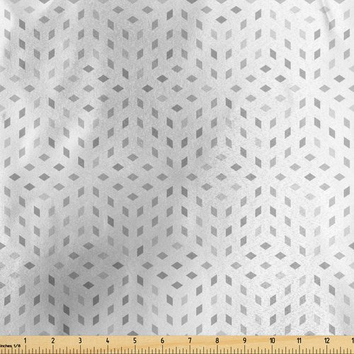 Ambesonne Grey and White Fabric by The Yard, Geometric Diamond Shaped Mosaic Motif Digital Minimalist Display, Decorative Satin Fabric for Home Textiles and Crafts, 3 Yards, Grey White