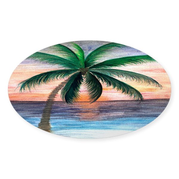 CafePress Sunset Palm Oval Car Bumper Sticker