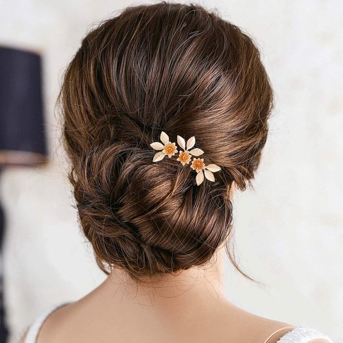 Unicra Wedding Hair Pins Flower Hairpins Hair Set Leaf Jewelry Decorative Bridal Hair Accessories for Women and Girls Pack of 3 (Gold)
