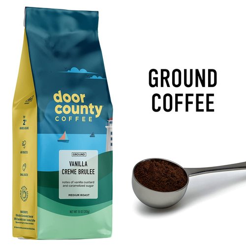Door County Coffee, Vanilla Crème Brulee, Ground Coffee, Medium Roast, 10 oz Bag