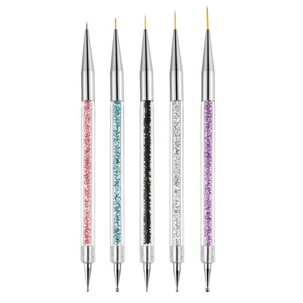 AIBEE Nail Art Brushes, 5pcs Nail Liner Brushes Double-Ended Acrylic Nail Brush 5/7/10/12/15mm Nail Art Striping Brushes and Nail Dotting Pens for French Nail Tip